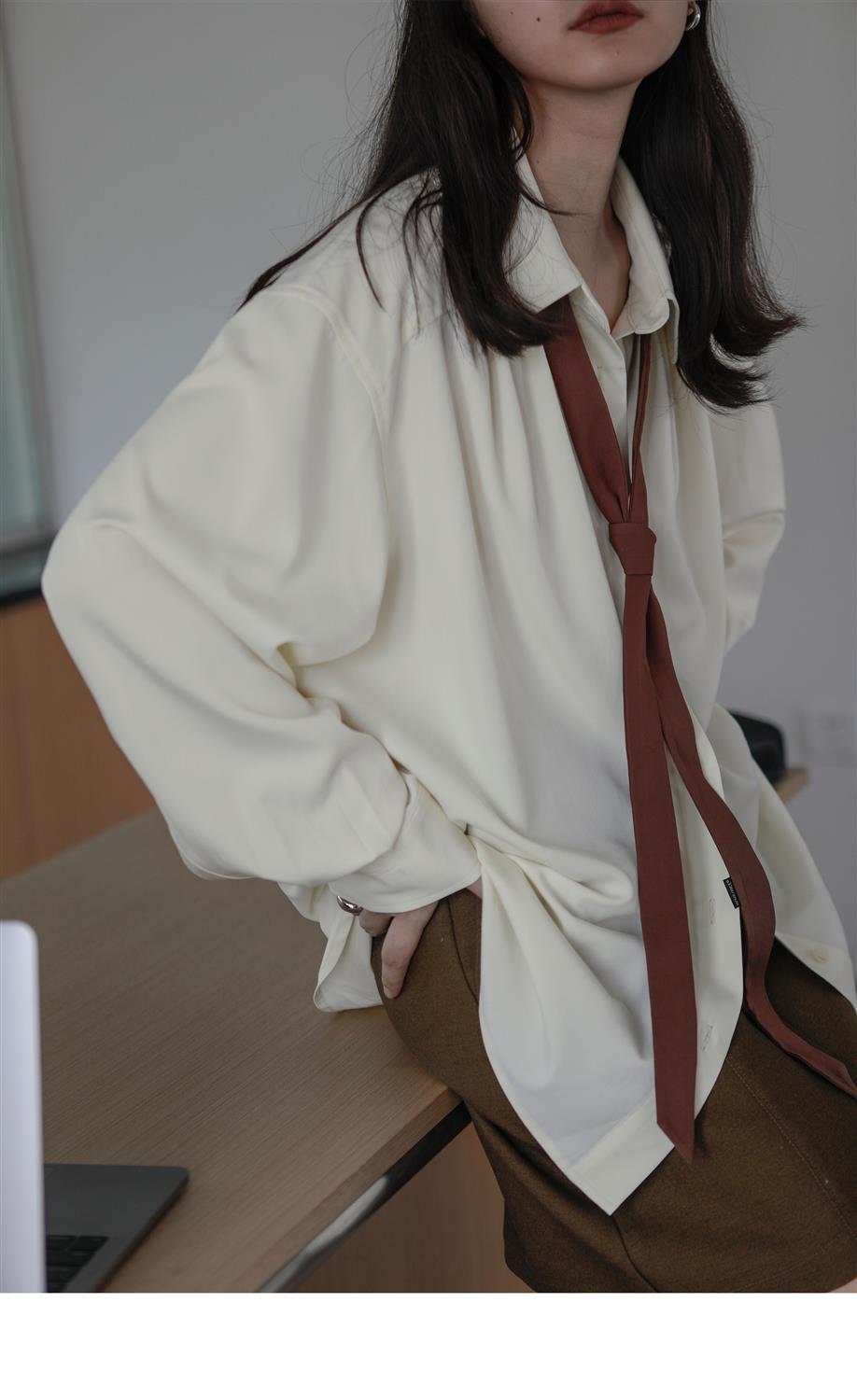 hulianfu Vintage Women Blouse Oversized Harajuku Chic Basic Korean Style with Tie Long Sleeve Shirt Loose Aesthetic Retro Female