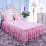 HULIANFU Lace Skirt Bedding Bed Princess Beige Lace Bed Skirt 1 Pair Pillowcase Three-piece Bed Cover Twin Bedspreads