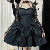 Halter Halloween Cosplay Costumes Gothic Lolita Party Dress White Black Flare Sleeve Fairy Princess Ruffle Cake Kawaii Dresses