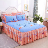 HULIANFU  3pcs set Elegant floral bed skirt skin-friendly cotton lace bedding home decor bedspreads queen pink king size bed cover