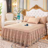 HULIANFU Lace Skirt Bedding Bed Princess Beige Lace Bed Skirt 1 Pair Pillowcase Three-piece Bed Cover Twin Bedspreads