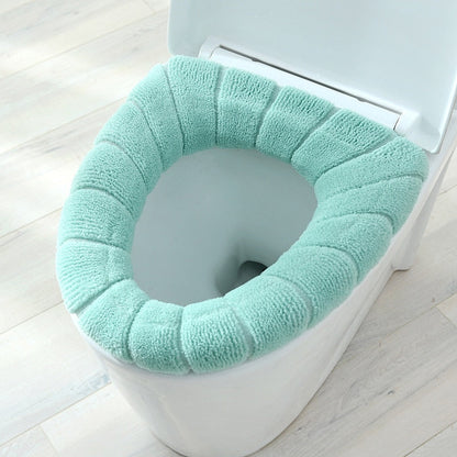 HULIANFU Winter Warm Toilet Seat Cover Closestool Mat 1Pcs Washable Bathroom Accessories Knitting Pure Color Soft O-shape Pad Toilet Seat