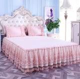 HULIANFU Lace Skirt Bedding Bed Princess Beige Lace Bed Skirt 1 Pair Pillowcase Three-piece Bed Cover Twin Bedspreads