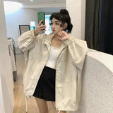 Hulianfu Women Basic Jackets Solid Turn-down Collar All-match Bf Harajuku Batwing Sleeve High Street Casual Teens Sun Protection Hot Sale