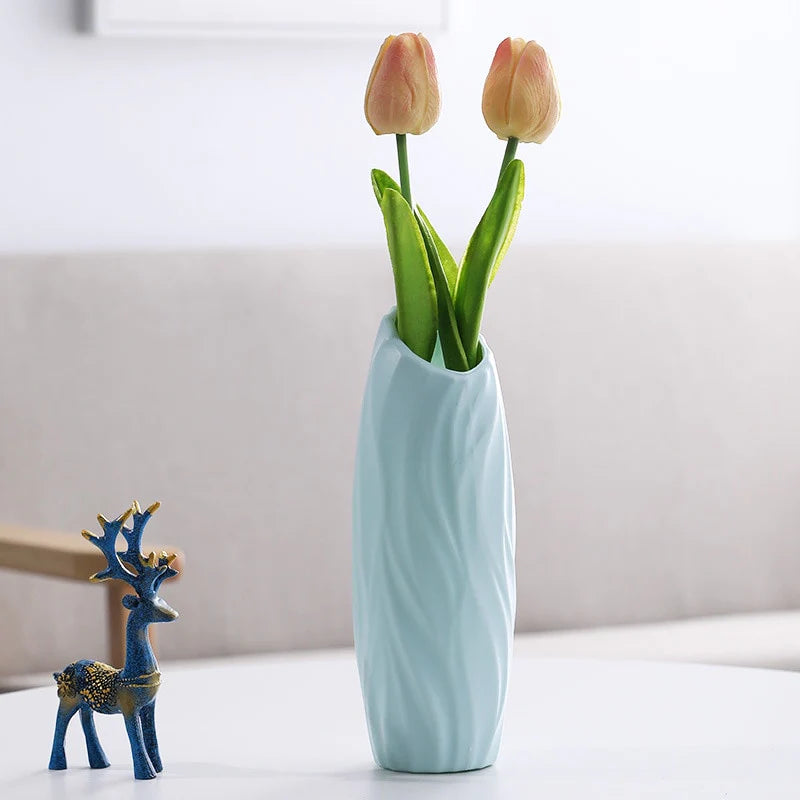 HULIANFU Nordic Style Flower Vase Living Room Decoration Ornaments Modern Origami Plastic Vases Pot for Flower Arrangements Home Decor
