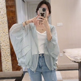 Hulianfu Jackets Women Batwing Sleeve Soft Fashion Summer All-match Simple Solid Elegant Creativity Sun-proof Ladies Korean Style Retro