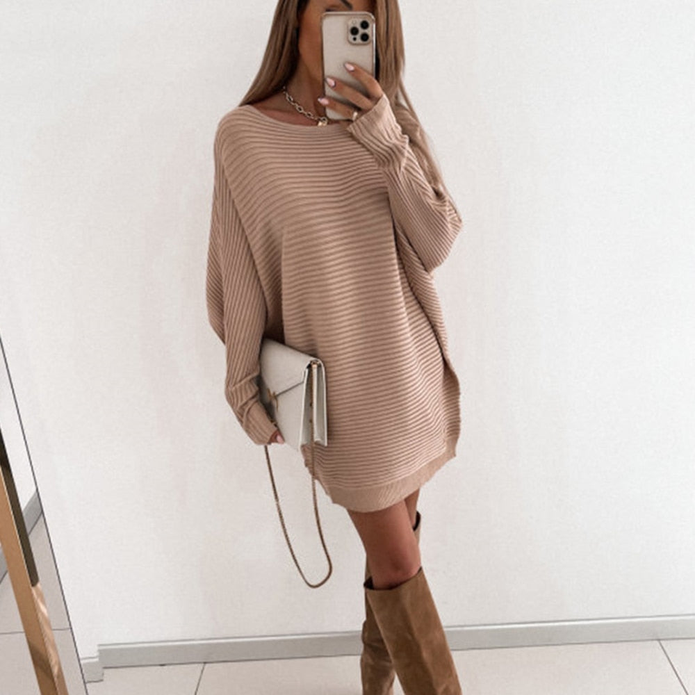 Hulianfu Sexy Off Shoulder Long Sleeve Sweater Dress Women 2022 Spring Loose Casual White Knitted Long Top Woman Mini Dresses Pull Femme