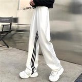 Striped Joggers Sweatpants Women Streetwear High Waist Casual Wide Leg Pants Korean Loose Drawstring Sports Trousers New