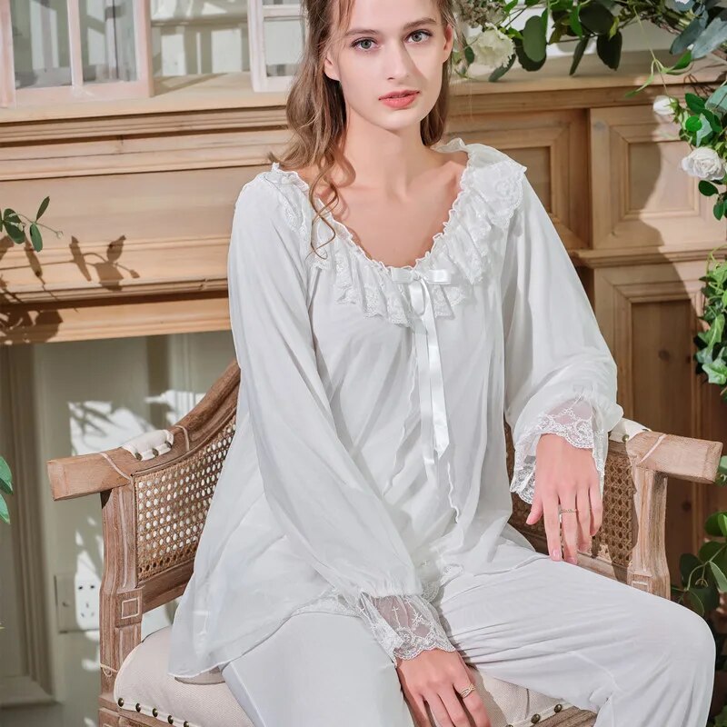 hulianfu New Pajamas Set Casual Sleepwear 2PCS Shirt&Pants Lounge Wear Women Modal Intimate Lingerie Loose Home Clothes Pijamas