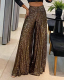 Wide Leg Sequin High Waisted Flare Pants