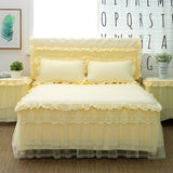 HULIANFU  1 Piece Lace Bed Skirt +2pieces Pillowcases bedding set Princess Bedding Bedspreads sheet Bed For Girl bed Cover King/Queen size