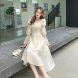 Hulianfu Backless Sexy Vintage Fairy Dress Women Sweet Elegant Princess Evening Party Dresses Female Casual Korean Long Sleeve Chic Dress