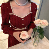 Hulianfu Vintage Button Dresses for Women Fairy Midi Party Dress Evening Office Lady Design One Piece Dress Elegant Korean Spring