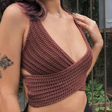 Knitted Crop Top Y2K Backless Strap Tank Tops Sexy Summer Sleeveless Beach Cami V Neck Fashion Angel-wing-like Top