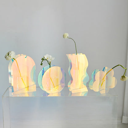 HULIANFU Rainbow Color Acrylic Vases Floral Container Decorative Shop Design Wedding Party Home Office Decoration