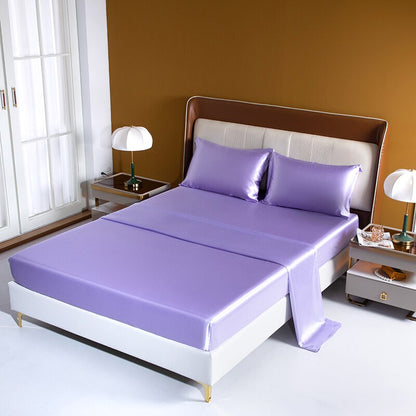HULIANFU Satin Silk Sheet Set King Size Luxury Rayon Flat Sheet Set Solid Color Bed Sheet Set Single Double Fitted Sheet Set