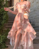 Hulianfu Floral Summer Dress New Fashion Fairycore Puff Sleeve Ball Gown Birthday Dress for Women Short Sleeves Midi Dress