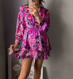 Hulianfu Print Short Dress Woman Ruffles Ruched Mini Dresses for Women 2023 Summer Dress Short Sleeve Elegant Party Dresses