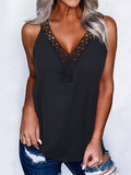 Women Sexy Lace Splicing Trendy V-Neck Tank Top Flowy Black Dressy Racerback Tank Tops Summer Sleeveless Cami Shirts Blouses