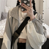 Hulianfu Vintage Women's Windbreaker Jackets Harajuku Oversized Streetwear Trench Coats Couple Clothes Korean Fashion Top Sun-proof