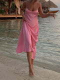 hulianfu Pink Camis Long Dresses Women Satin Cut Out Sleeveless Slip Dress Female Backless Sexy Party Dresses Summer Slit Midi Dress