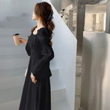 Hulianfu Backless Sexy Vintage Fairy Dress Women Sweet Elegant Princess Evening Party Dresses Female Casual Korean Long Sleeve Chic Dress