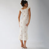 hulianfu hulianfu Sexy Hollow Out Midi Dress for Women Summer Elegant Chic V-Neck Slim Party Dress White Short Sleeve Casual Dress