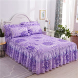 HULIANFU  3pcs set Elegant floral bed skirt skin-friendly cotton lace bedding home decor bedspreads queen pink king size bed cover