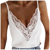 Solid Color Lace Splicing Camisole For Women Plus Size V-neck Suspender Vest Top Blouse Camis Crop Top Women Ropa Mujer