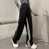 Striped Joggers Sweatpants Women Streetwear High Waist Casual Wide Leg Pants Korean Loose Drawstring Sports Trousers New