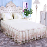 HULIANFU Lace Skirt Bedding Bed Princess Beige Lace Bed Skirt 1 Pair Pillowcase Three-piece Bed Cover Twin Bedspreads