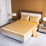 HULIANFU Satin Silk Bedding Sheet Set Solid Color Fitted Sheet Set Single Double King Size Bed Sheet Set Luxury Rayon Flat Sheet Set