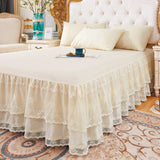 HULIANFU Lace Skirt Bedding Bed Princess Beige Lace Bed Skirt 1 Pair Pillowcase Three-piece Bed Cover Twin Bedspreads