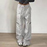 Vintage Y2k Womens Cargo Pants Low Waist Baggy Streetwear Pocket Fashion Trousers Chic Solid Button Female Pants