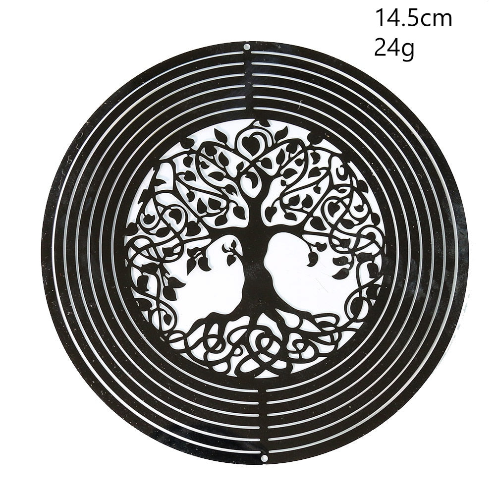HULIANFU Stainless Steel 3D Rotating Wind Chimes Hummingbird Life Tree Owl Hanging Ornaments Outdoor Home Garden Farmhouse Spiner Decor