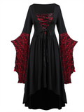 Gothic Dark Mesh Midi Dress Women Victorian Costume Velvet Robe Renaissance Witch Medieval Dresses Cosplay Wizard Halloween Y2k