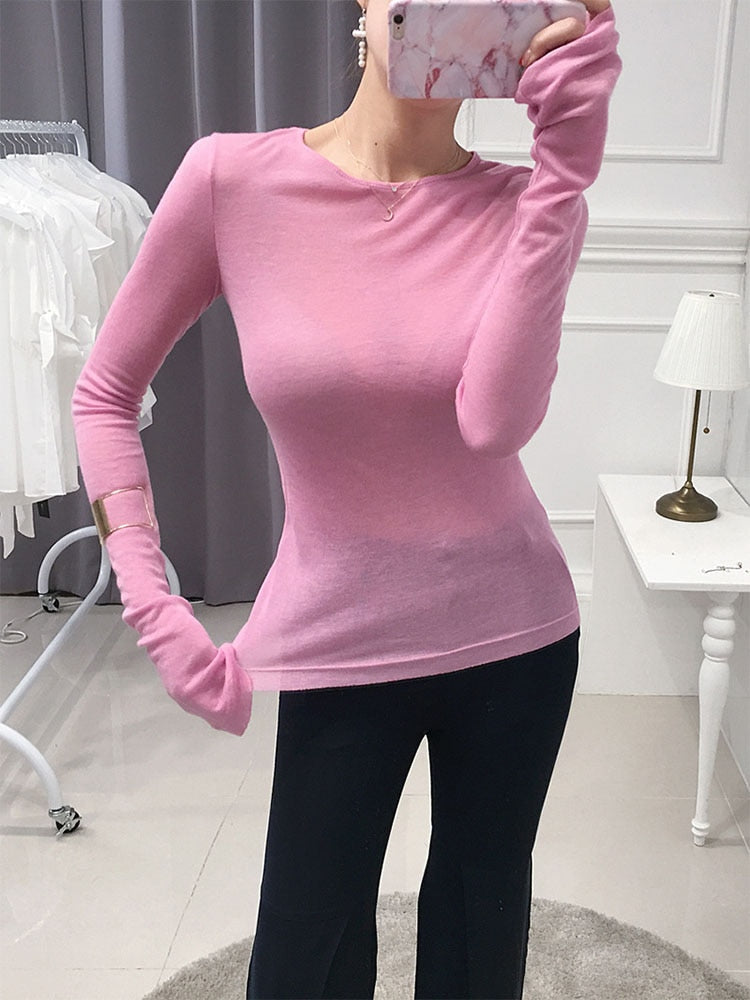 Hulianfu Sexy Shirt Women T-Shirt Long Sleeve Korean Style Slim Basic Elasticity Tshirt Top Womens Clothing T Shirt Femme