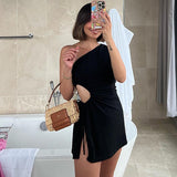 hulianfu Dresses For Women  Summer Elegant Black Skinny Sexy Cutout  Casual Evening Party Prom Mini Dress Vestidos Outfits Clothes