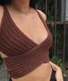 Knitted Crop Top Y2K Backless Strap Tank Tops Sexy Summer Sleeveless Beach Cami V Neck Fashion Angel-wing-like Top