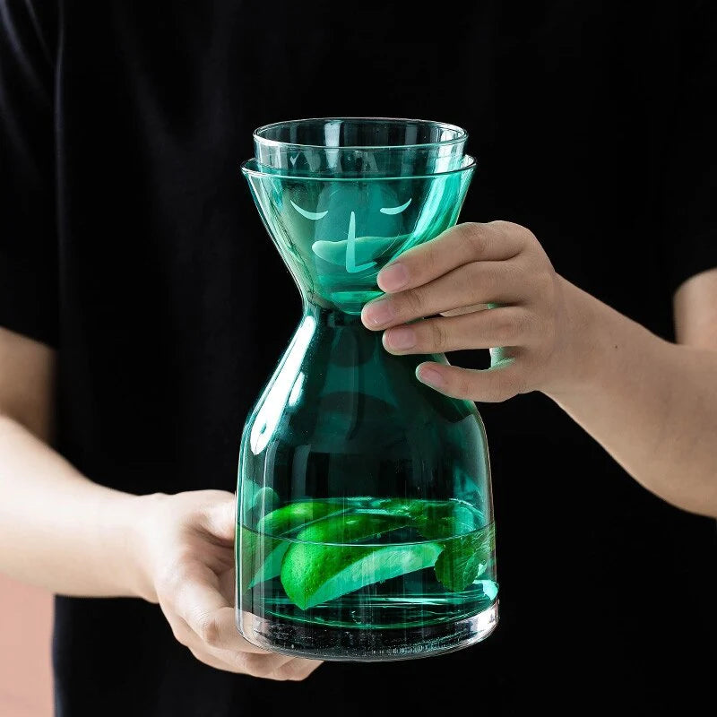HULIANFU Personality Glass Water Bottle Set with Cup Heat-Resistant Juice Beverage Bottle Flower Tea Jug Creative Home Drinkware Supplier