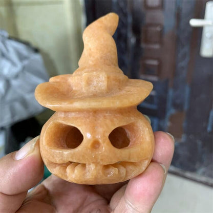 HULIANFU Sun Stone Halloween Pumpkin Skulls Collection Natural Stone Carved Wicca Figurine 1pcs