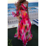 hulianfu Long Dress Women Y2k Party Dresses High Waist Tie Dye Print Elegant Prom Dress Sexy Work Maxi Beach Vacation Vestidos