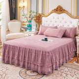 HULIANFU Lace Skirt Bedding Bed Princess Beige Lace Bed Skirt 1 Pair Pillowcase Three-piece Bed Cover Twin Bedspreads