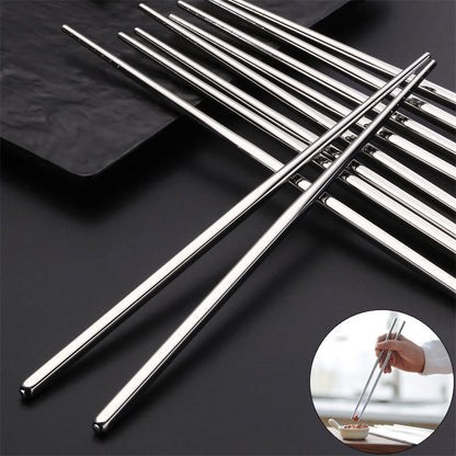 HULIANFU Stainless Steel Chopsticks Set Chinese Metal Non-slip Steel Chopstick Kit Portable Reusable Food Sushi Sticks Home Kitchen Tools