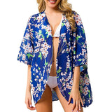 Summer Women Chiffon Cover Up Boho Floral Kimono Cardigan Sheer Half Sleeve Beach Swimwear Blouse Shirts For Female Tops