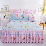 HULIANFU  3pcs set Elegant floral bed skirt skin-friendly cotton lace bedding home decor bedspreads queen pink king size bed cover