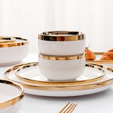 HULIANFU White Porcelain Plates for Food Dinner Set Dishes Salad Soup Bowl Ceramic Plates and Bowls Set Tableware Set Service for 4/6/8