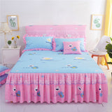 HULIANFU  3pcs set Elegant floral bed skirt skin-friendly cotton lace bedding home decor bedspreads queen pink king size bed cover