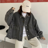 Hulianfu Basic Jackets Women Spring Chic Denim Harajuku Baggy Youth Female Short Outwear Korean Tassel All-match Preppy Girl Streetwear