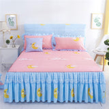 HULIANFU  3pcs set Elegant floral bed skirt skin-friendly cotton lace bedding home decor bedspreads queen pink king size bed cover